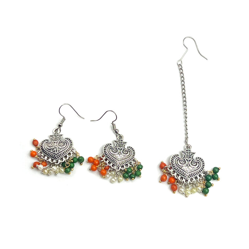 Oxidised & Gold Earrings with Maang Tikka Combo Set of Multiple Floral & Ethnic Designs