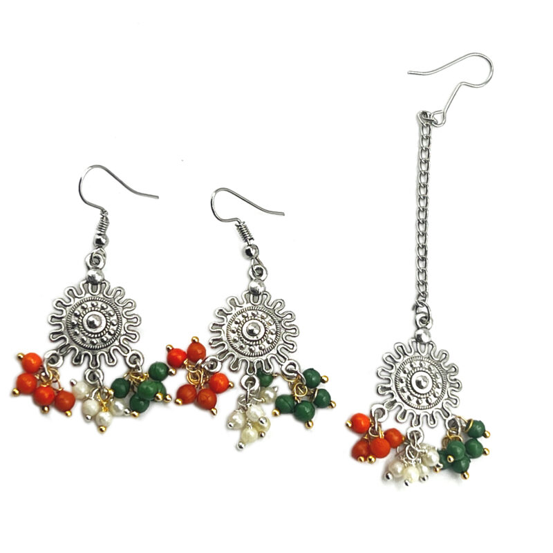 Oxidised & Gold Earrings with Maang Tikka Combo Set of Multiple Floral & Ethnic Designs