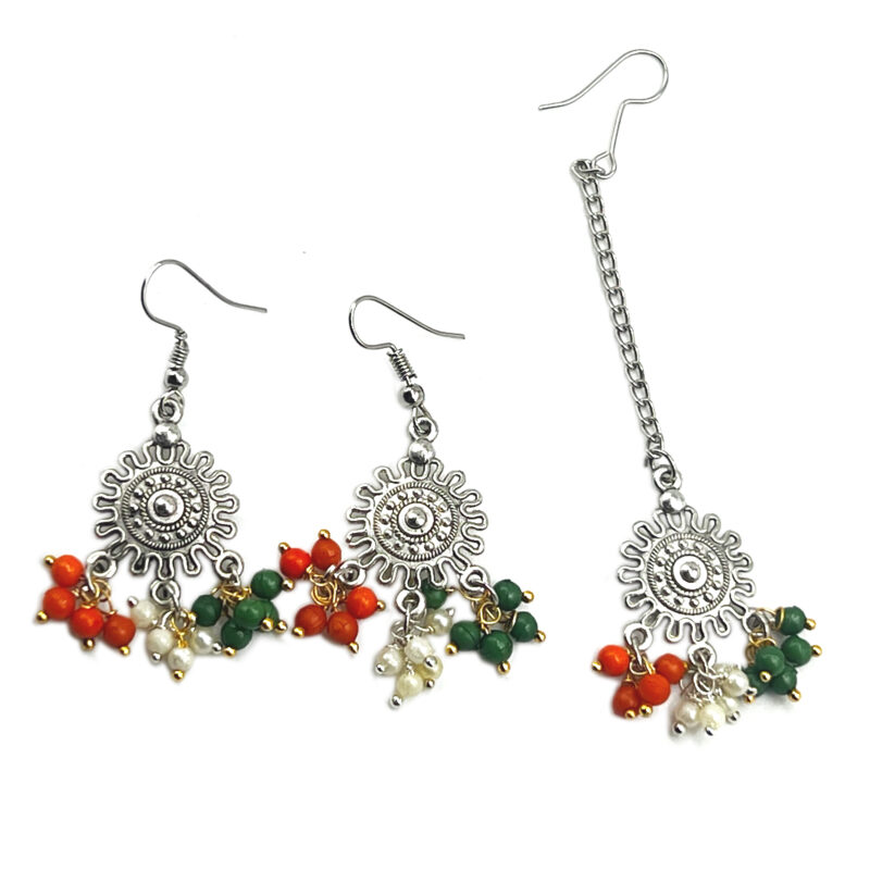 Oxidised & Gold Earrings with Maang Tikka Combo Set of Multiple Floral & Ethnic Designs - Image 2
