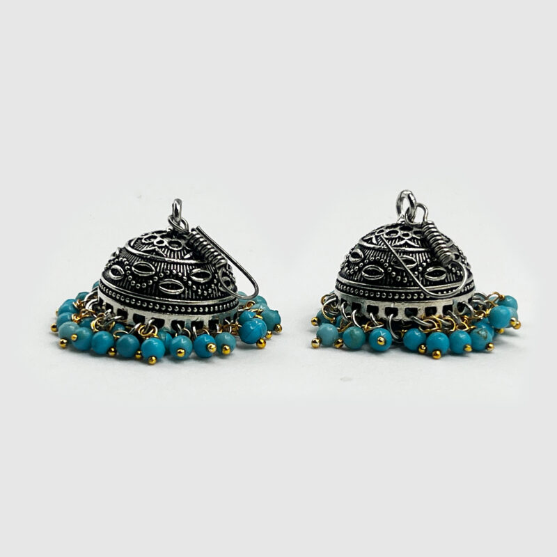 Traditional Oxidised Jhumka Earrings with Color Beads – Lightweight Ethnic Dangler for Women & Girls (Multiple Colors) - Image 2