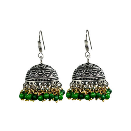 Traditional Oxidised Jhumka Earrings with Color Beads – Lightweight Ethnic Dangler for Women & Girls (Multiple Colors)