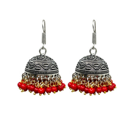 Traditional Oxidised Jhumka Earrings with Color Beads – Lightweight Ethnic Dangler for Women & Girls (Multiple Colors)