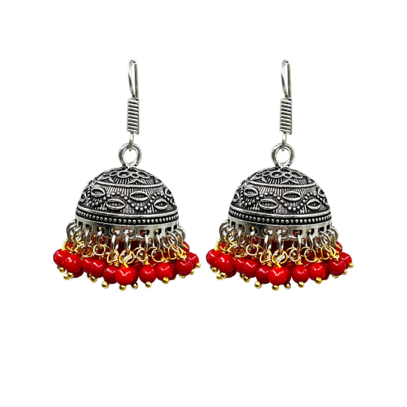 Traditional Oxidised Jhumka Earrings with Color Beads – Lightweight Ethnic Dangler for Women & Girls (Multiple Colors)