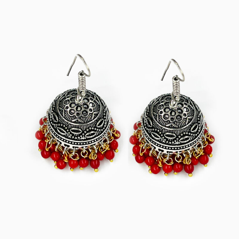 Traditional Oxidised Jhumka Earrings with Color Beads – Lightweight Ethnic Dangler for Women & Girls (Multiple Colors) - Image 2