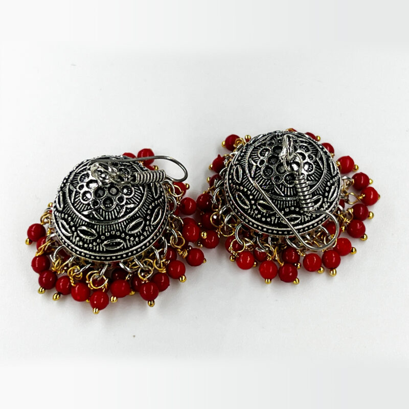 Traditional Oxidised Jhumka Earrings with Color Beads – Lightweight Ethnic Dangler for Women & Girls (Multiple Colors) - Image 3