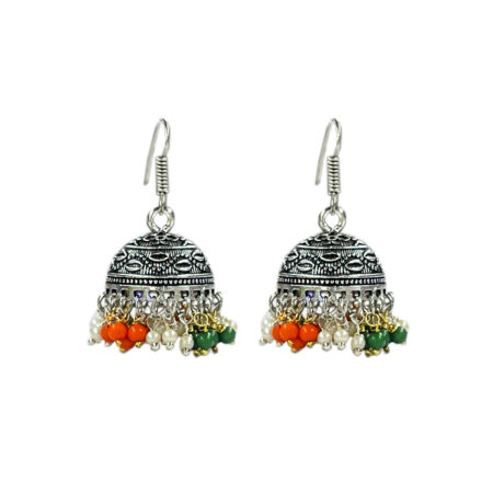 Traditional Oxidised Jhumka Earrings with Color Beads – Lightweight Ethnic Dangler for Women & Girls (Multiple Colors)
