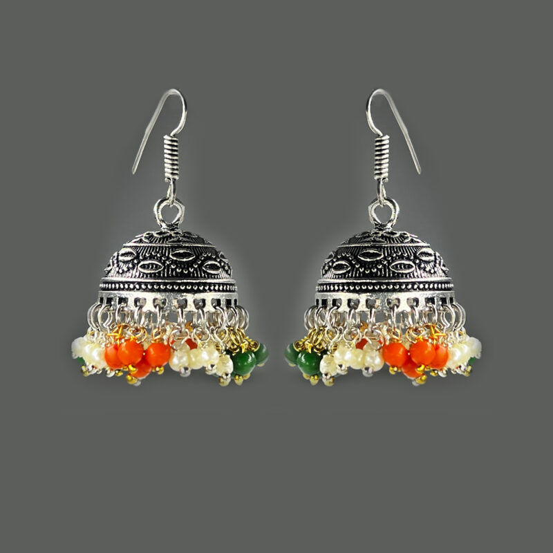 Traditional Oxidised Jhumka Earrings with Color Beads – Lightweight Ethnic Dangler for Women & Girls (Multiple Colors) - Image 3
