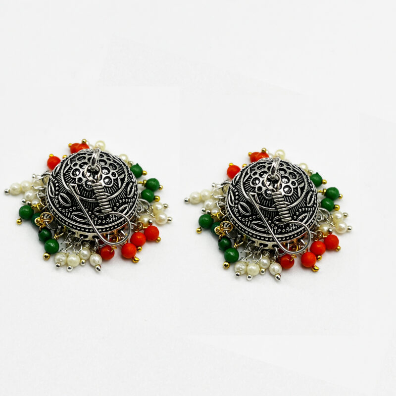 Traditional Oxidised Jhumka Earrings with Color Beads – Lightweight Ethnic Dangler for Women & Girls (Multiple Colors) - Image 2