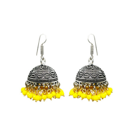 Traditional Oxidised Jhumka Earrings with Color Beads – Lightweight Ethnic Dangler for Women & Girls (Multiple Colors)