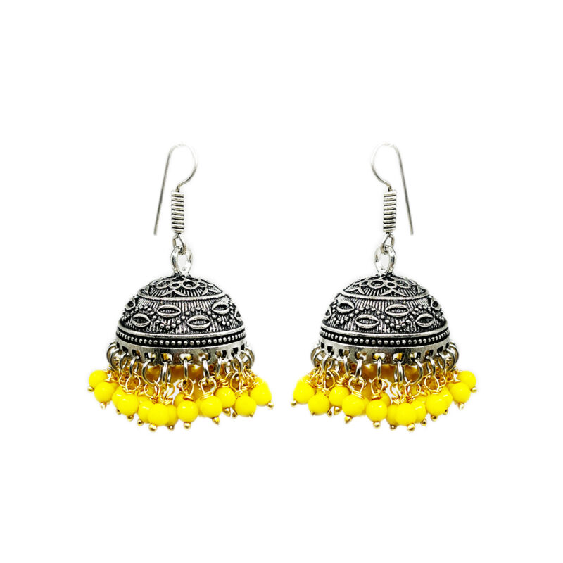 Traditional Oxidised Jhumka Earrings with Color Beads – Lightweight Ethnic Dangler for Women & Girls (Multiple Colors)