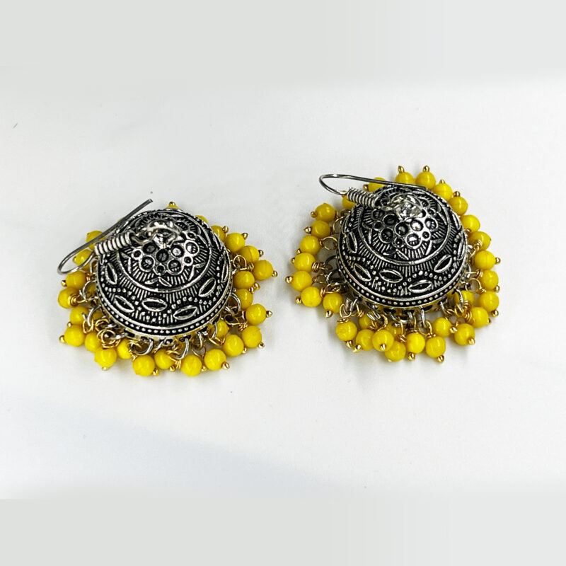 Traditional Oxidised Jhumka Earrings with Color Beads – Lightweight Ethnic Dangler for Women & Girls (Multiple Colors) - Image 2