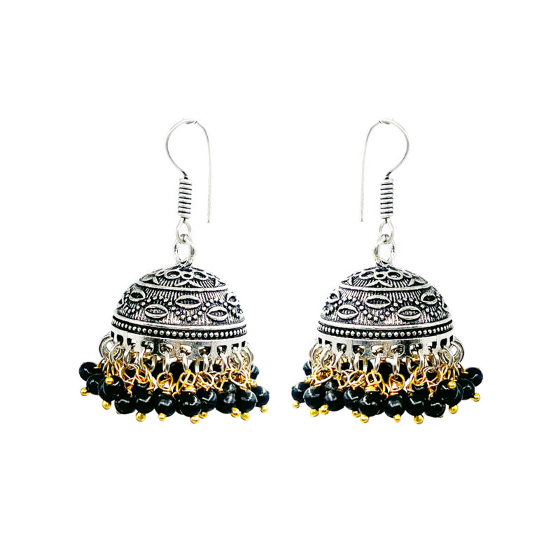Traditional Oxidised Jhumka Earrings with Color Beads – Lightweight Ethnic Dangler for Women & Girls (Multiple Colors)