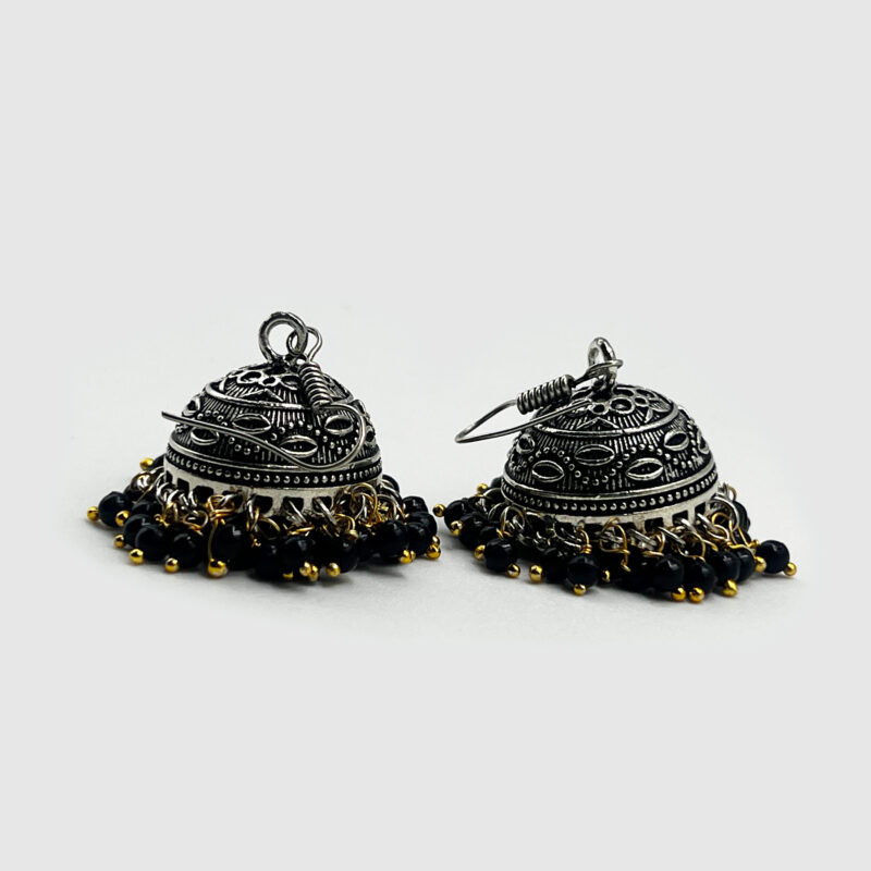 Traditional Oxidised Jhumka Earrings with Color Beads – Lightweight Ethnic Dangler for Women & Girls (Multiple Colors) - Image 2